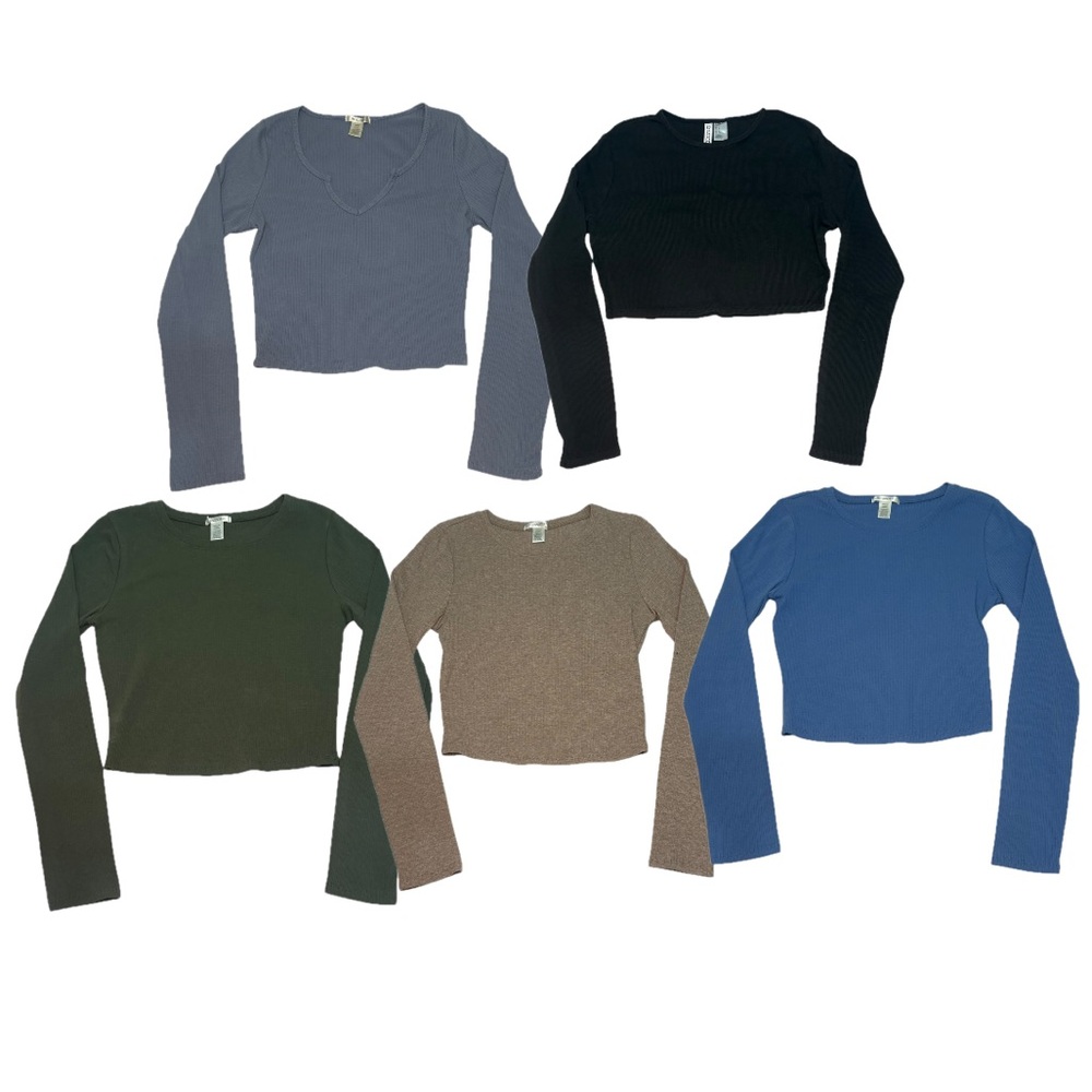 Set of Five Long Sleeve Crop Tops